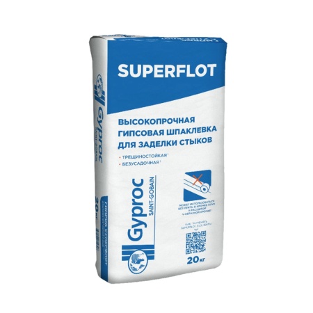 Шпаклевка гипсовая Gyproc Superflot высокопрочная безусадочная белая 20 кг
