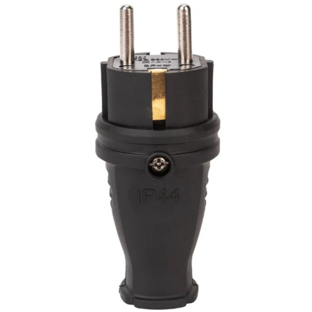 Картинка Вилка Каучук прямая с заземлением электрическая Черная 16А 250В IP44 9210 IN HOME
