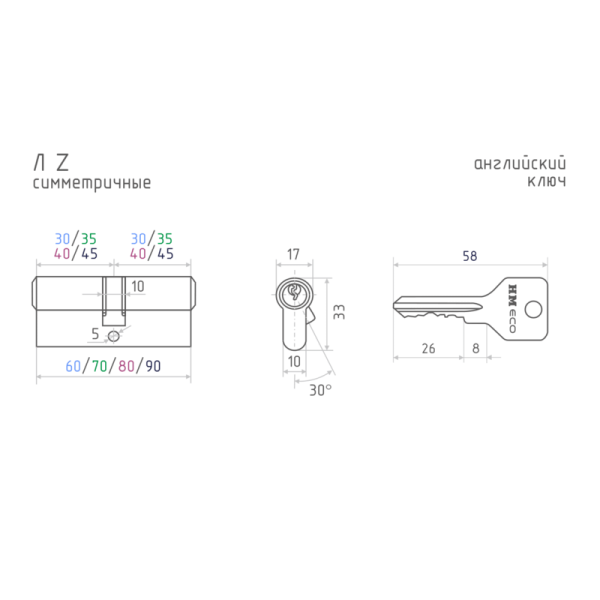 Картинка Личинка цилиндровый механизм Эко Z ЛВ-80 40-40 Хром