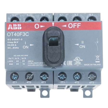 Реверсивный рубильник 40А 3-х полюсный OT40F3С на DIN-рейку с ручкой ABB