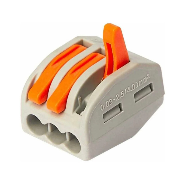 Картинка Клемма 3-х проводная Al/Cu Серая с оранжевыми рычажками 0.08-2.5 мм WAGO