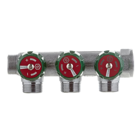 Картинка Коллектор регулирующий 3/4" 3 выхода 3/4" ЕК евроконус STOUT