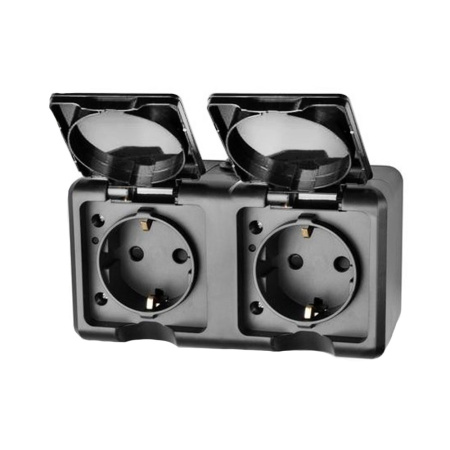 Розетка 2 местная ОП Dita 16А IP54 250В с з/к с прозрачной крышкой Карбон TOKOV ELECTRIC