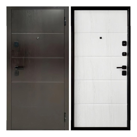 Дверь Форпост TD8-1 960х2050 Правая Тёмный орех Белое дерево с фурнитурой и цилиндром 9001-1