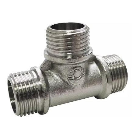 Тройник НР-НР-НР 1/2" х 3/4" х 3/4" латунный переходной никелированный VALFEX
