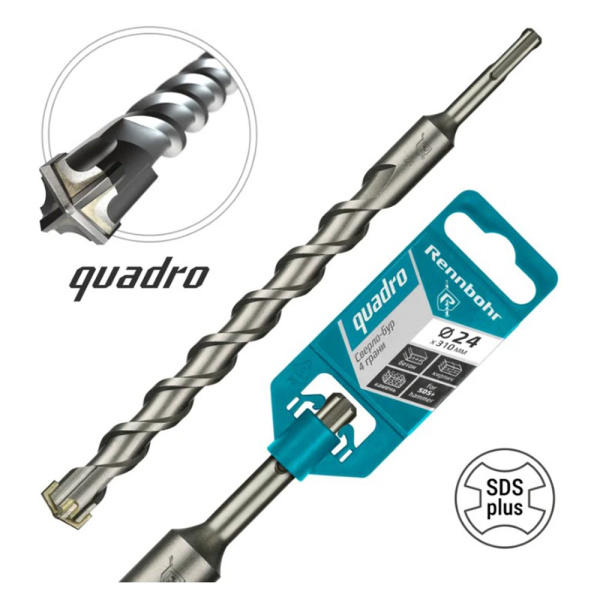 Картинка Бур 24х310 мм SDS-plus 4 грани RENNBOHR Quadro