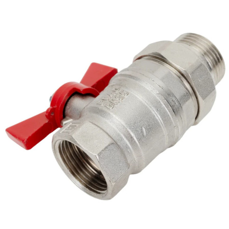 Картинка Кран шаровой 1" ВР/НР с американкой ручка-бабочка латунь никелированный VALFEX