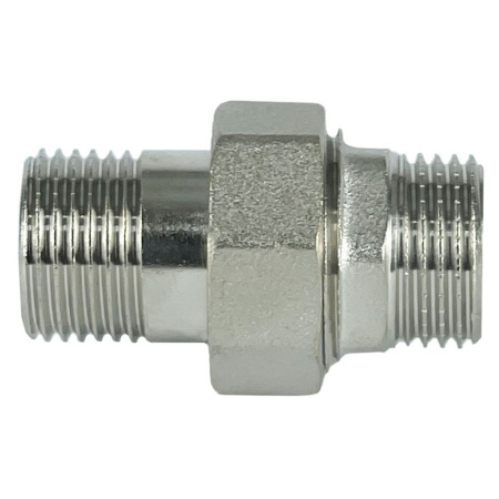 Картинка Сгон прямой разъемный Американка НР-НР 1/2" прямая латунь никелированный VALFEX