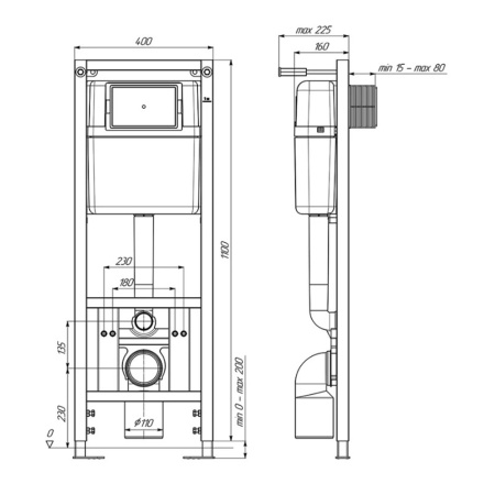Картинка Инсталляция для подвесного унитаза с кнопкой смыва пластик хром глянцевая WP1410 АНИ Пласт