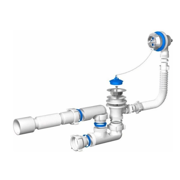 Картинка Сифон для ванны 1 1/2"х40 с переливом с гибкой трубой 40/50 E255 АНИ пласт