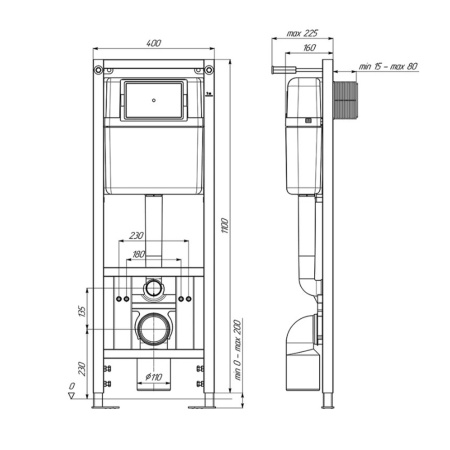 Изображение Инсталляция для подвесного унитаза с кнопкой смыва пластик Белая глянцевая WP1400 АНИ Пласт Картинка Инсталляция для подвесного унитаза с кнопкой смыва пластик Белая глянцевая WP1400 АНИ Пласт