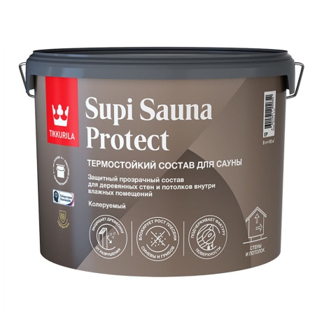 Защитный состав для саун Tikkurila Supi sauna protect, полуматовый, база EP 9 л