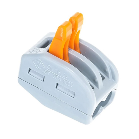 Картинка Клемма 2-х проводная Al/Cu Серая с оранжевыми рычажками 0.08-2.5 мм WAGO