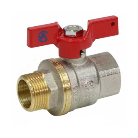 Кран шаровой 1004 Euro Ду15 1/2" ВР/НР никелированный полнопроходной бабочка красная Aquasfera