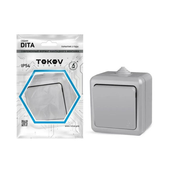 Картинка Выключатель 1 клавиша ОП Dita IP54 10А 250В Серый TOKOV ELECTRIC