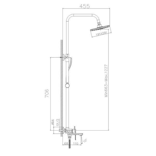 Картинка Душевая система тропический душ латунь Argo Graphite VALFEX VF.24505-3