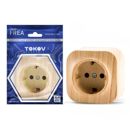 Картинка Розетка одноместная ОП Frea 16А IP20 250В с заземлением АБС-пластик Сосна TOKOV ELECTRIC