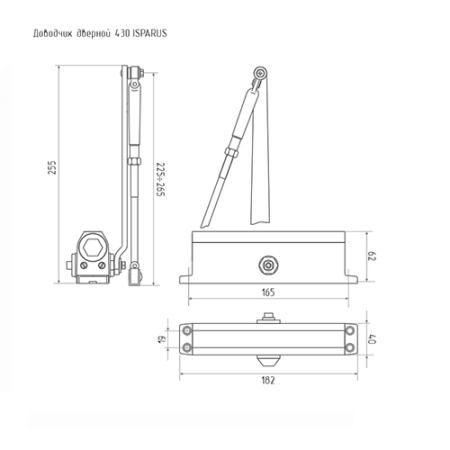 Картинка Доводчик дверной Нора-М 430 Графит Isparus от 50 до 120 кг