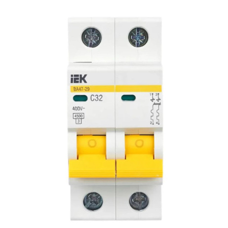 Картинка Выключатель автоматический двухполюсный 32А С ВА47-29 4.5кА IEK