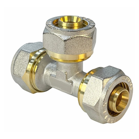 Картинка Тройник обжимной для труб металлопласт 20x20x20 PE-RT/Al/PE-RT Valfex