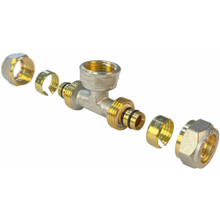 Картинка Тройник обжимной переходной для труб металлопласт Ø 16x1/2'х16 ВР Valfex VF.332.N.161216