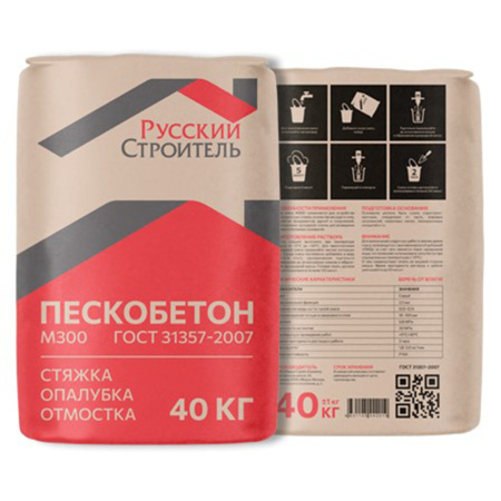Картинка Смесь М300 пескобетон 40 кг Русский строитель