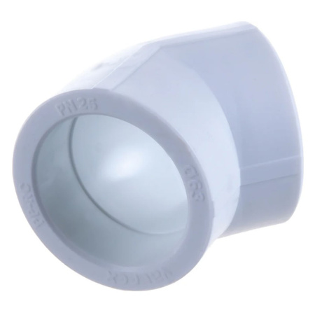 Картинка Угольник 45° Ø 63 мм полипропиленовый PPR Белый Valfex