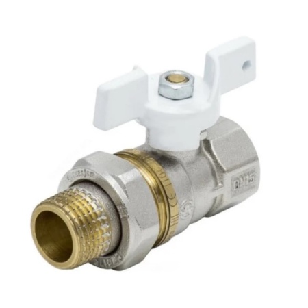 Кран шаровой никель 1107 Standard Ду15 1/2" ВР американка полнопроходной Бабочка белая Aquasfera