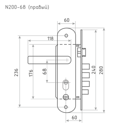 Картинка Замок врезной 200-68 Правый НОРА-М