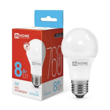 Лампа светодиодная LED-A60-VC 8Вт 230В Е27 6500К 760Лм IN HOME
