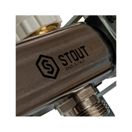 Картинка Коллектор НЕРЖ 2 выхода с кранами воздушниками расходомерами STOUT