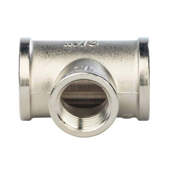 Картинка Тройник ВВВ 3/4"х1/2"х3/4" переходной никелированный STOUT