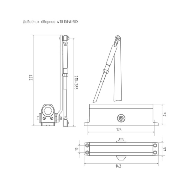 Картинка Доводчик дверной 410 Isparus от 15 до 60 кг Серебро НОРА-М