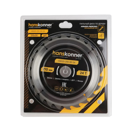Картинка Диск пильный по дереву 210х30 24 зуба Hanskonner