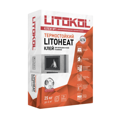 Картинка Клей термостойкий до 150°С для облицовки печей и каминов 120х60 см 25 кг LITOKOL LITOHEAT