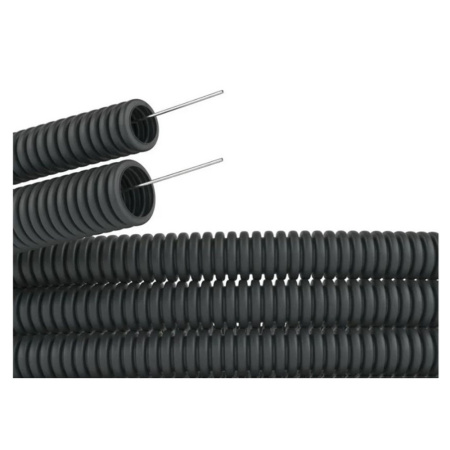 Картинка Труба ПНД Ø 50 мм Черная гофрированная гибкая легкая с протяжкой DKC