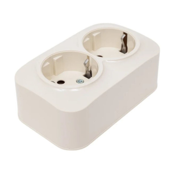 Картинка Розетка двухместная ОП Frea 16А IP20 250В с заземлением АБС-пластик Бежевая TOKOV ELECTRIC