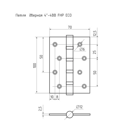 Картинка Нора-М Петля универсальная без колпака 100х70х2.5 мм Старая медь 4-4ВВ ФНР-ЭКО 