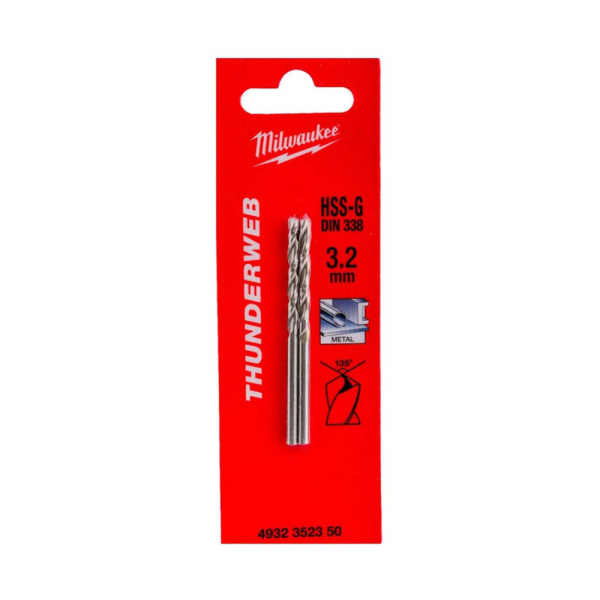 Картинка Сверло по металлу HSS-G 3.2x65 Milwaukee THUNDERWEB
