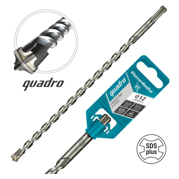 Картинка Бур 12х310 мм SDS-plus 4 грани RENNBOHR Quadro