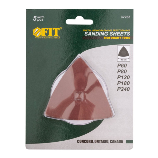 Картинка Листы шлифовальные треугольные 80 мм 5 шт FIT