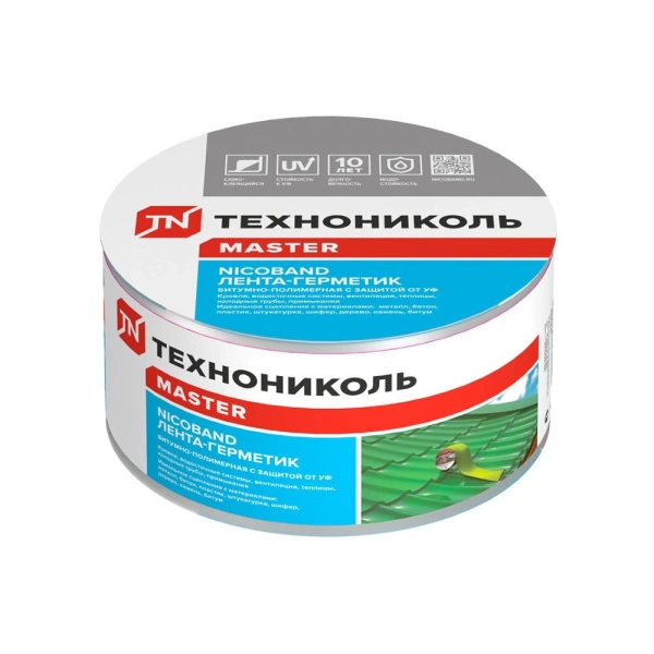 Картинка Лента-герметик ТЕХНОНИКОЛЬ NICOBAND 75 мм 10 м Серебристая