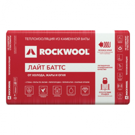Утеплитель Rockwool ЛАЙТ БАТТС 1000х600х100 (уп. 2,4 м2, 4 плиты)