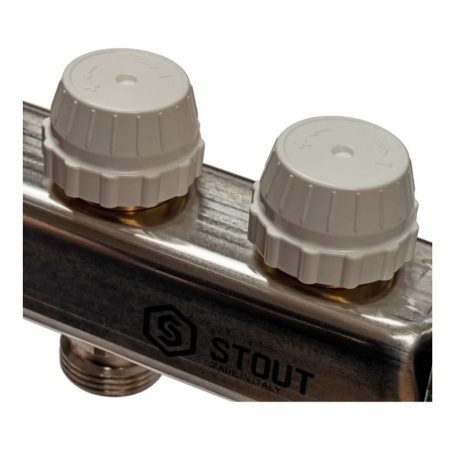 Картинка Коллектор нержавеющая сталь 12 выходов с кранами воздушниками расходомерами SMS 0907 000012 STOUT