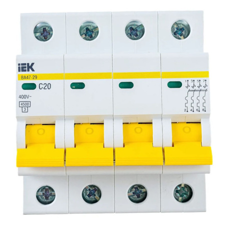 Картинка Выключатель автоматический 4п 20А С ВА47-29 4.5кА IEK