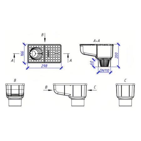 Картинка Ливнеприемник кровельный пластиковый в сборе 298х166х200 A15 AQUASTOK