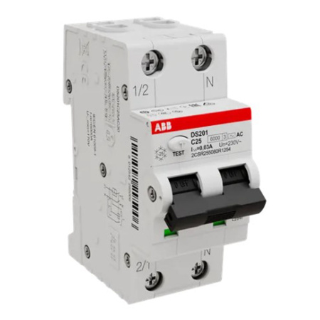 Картинка Автоматический выключатель дифференциального тока DS201 1P+N С 25А ABB