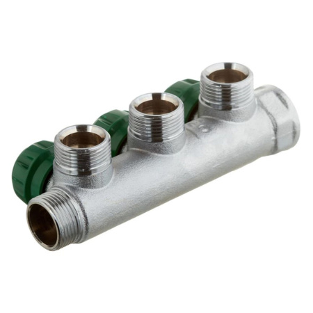 Картинка Коллектор регулирующий 3/4" 3 выхода 3/4" ЕК евроконус STOUT