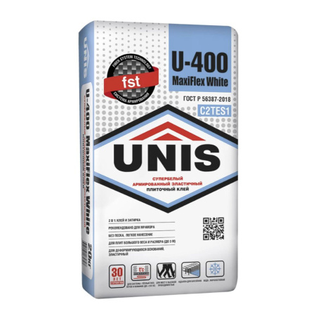 Клей плиточный Белый 20 кг без песка C2 C2TES1 Unis U-400 MAXIFLEX