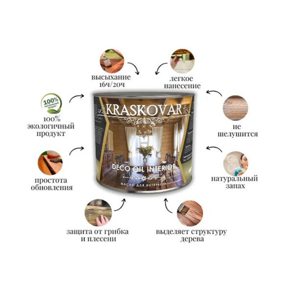 Картинка Масло для интерьера Миндаль 0,75 л Kraskovar Deco Oil Interior